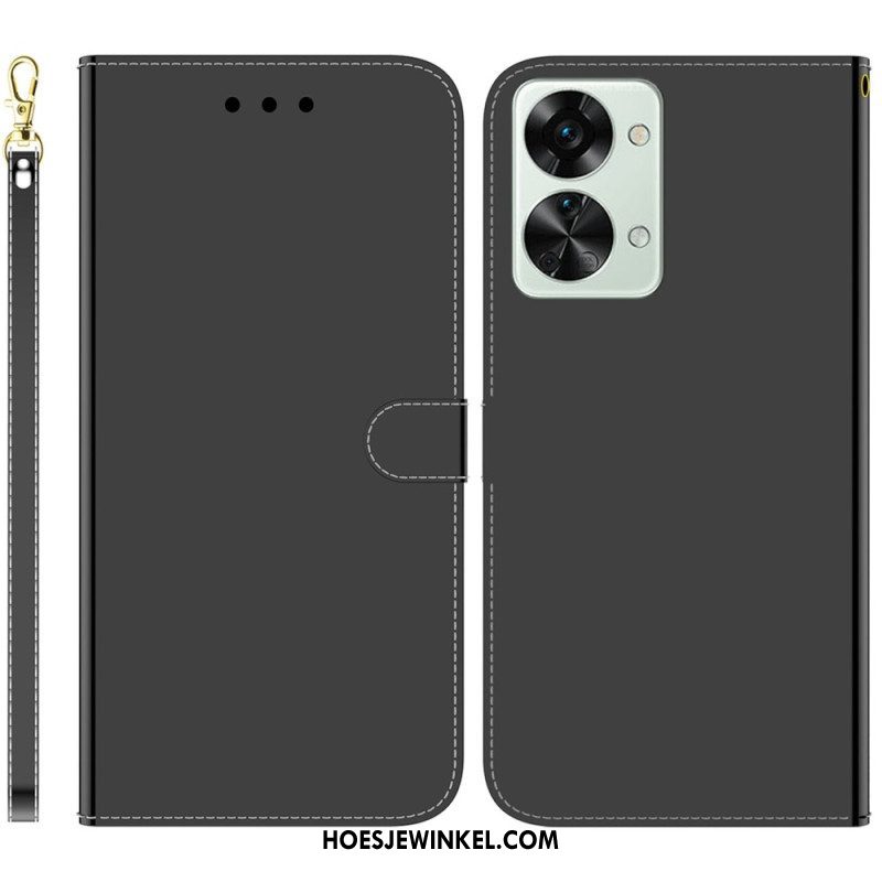 Flip Case voor OnePlus Nord 2T 5G Spiegeleffect Van Imitatieleer