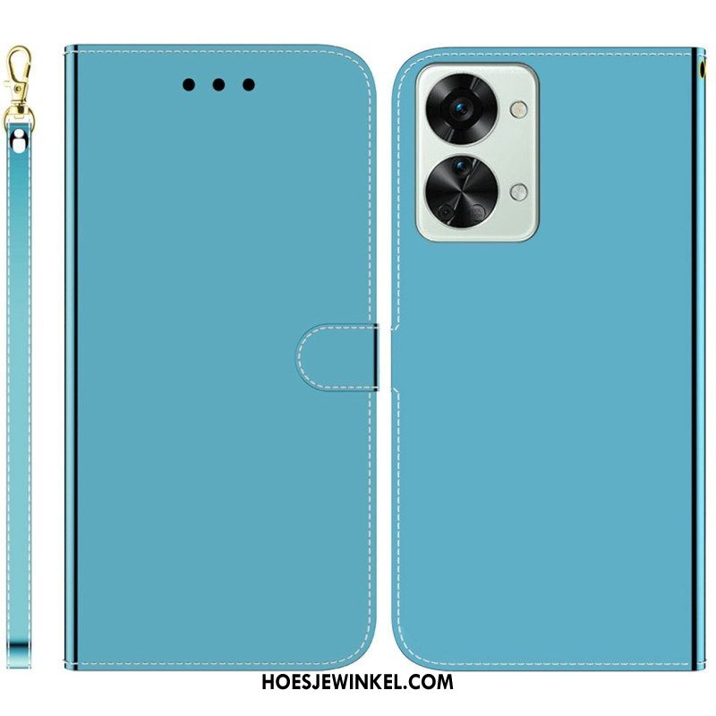 Flip Case voor OnePlus Nord 2T 5G Spiegeleffect Van Imitatieleer