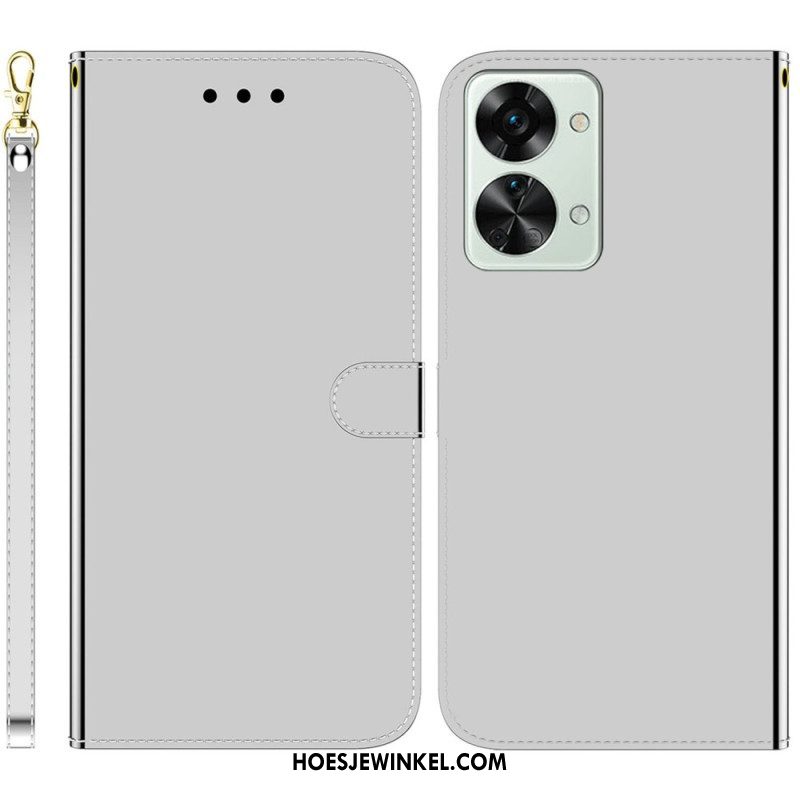 Flip Case voor OnePlus Nord 2T 5G Spiegeleffect Van Imitatieleer