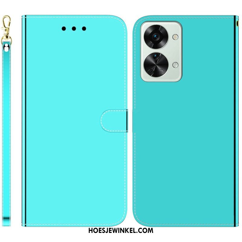 Flip Case voor OnePlus Nord 2T 5G Spiegeleffect Van Imitatieleer