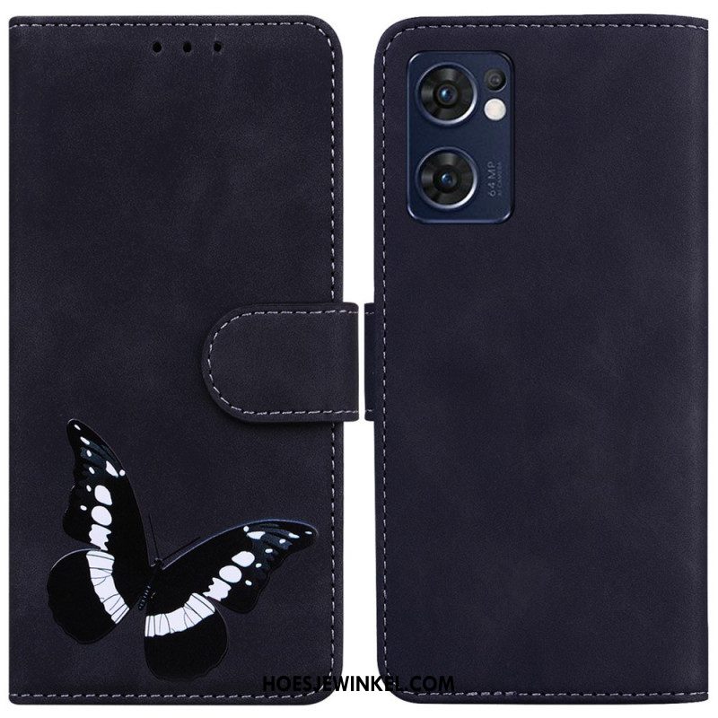 Flip Case voor Oppo Find X5 Lite Huid-aanraking Vlinder