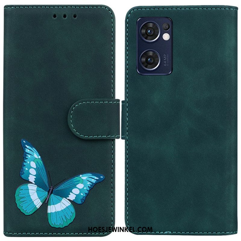 Flip Case voor Oppo Find X5 Lite Huid-aanraking Vlinder
