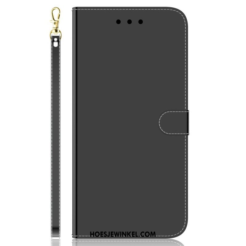 Flip Case voor Oppo Reno 8 Pro Spiegel En Lanyard