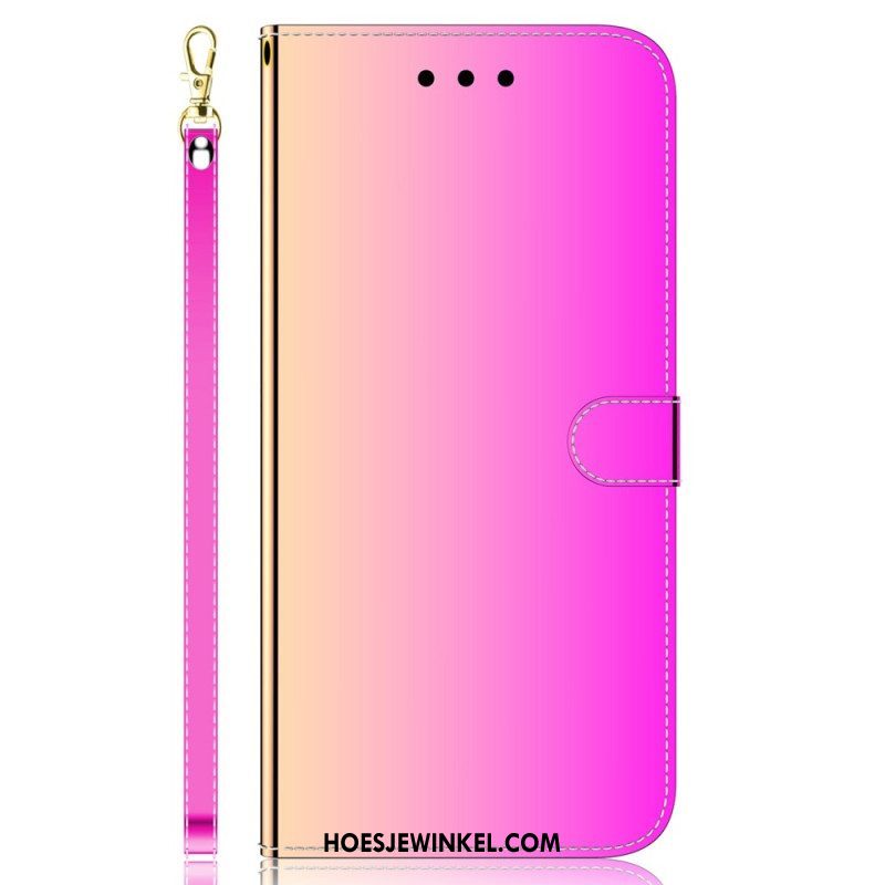 Flip Case voor Oppo Reno 8 Pro Spiegel En Lanyard