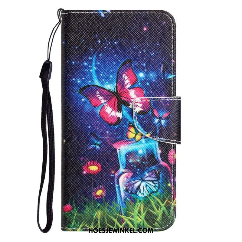 Flip Case voor Samsung Galaxy A53 5G Met Ketting Fairy Vlinders Met Lanyard