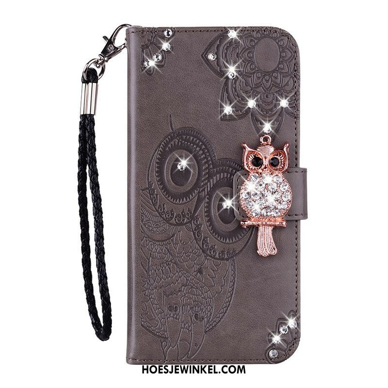 Flip Case voor Samsung Galaxy S21 FE Uil Mandala En Charme