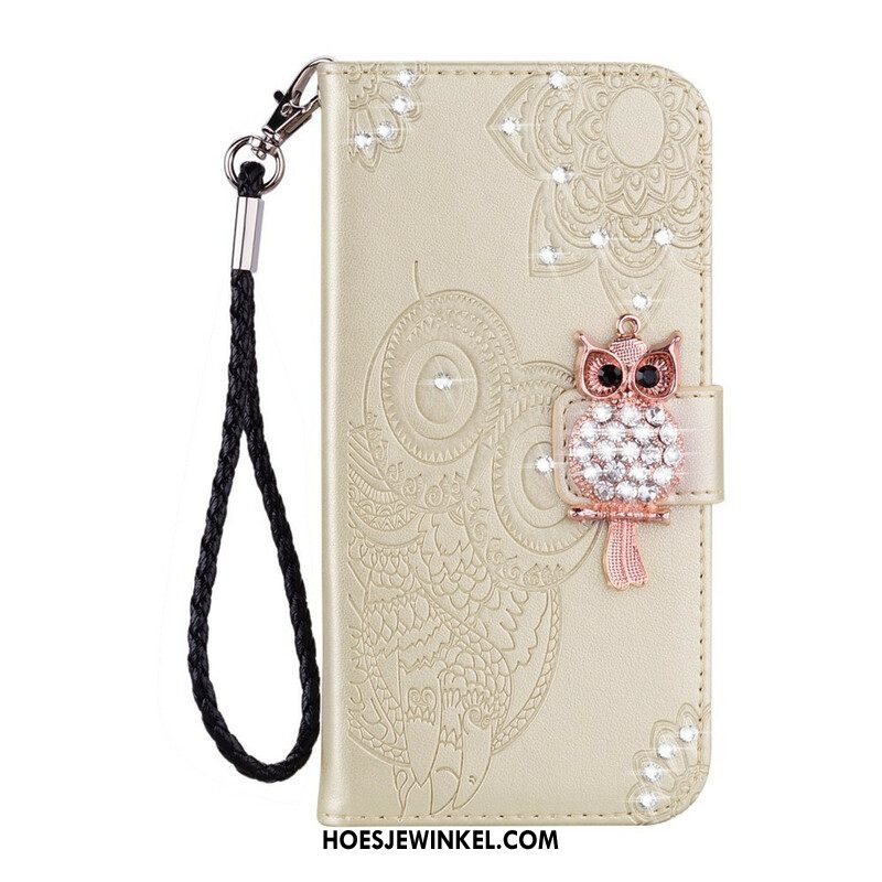 Flip Case voor Samsung Galaxy S21 FE Uil Mandala En Charme