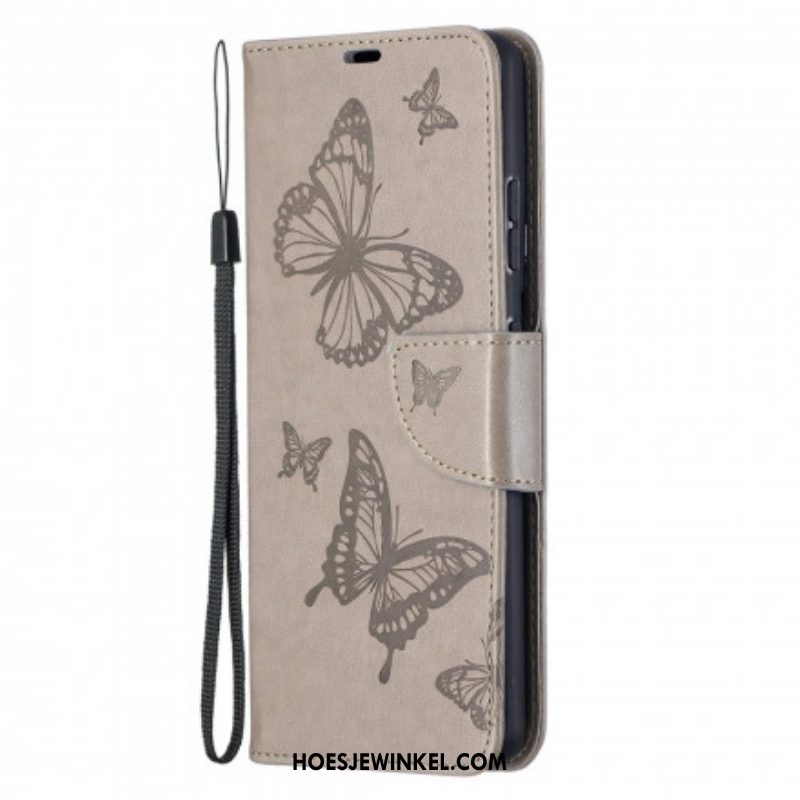 Flip Case voor Samsung Galaxy S21 Ultra 5G Vlinders Tijdens De Vlucht Met Lanyard