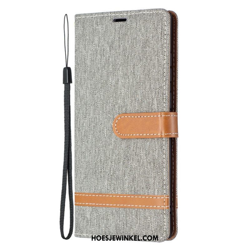 Flip Case voor Samsung Galaxy S22 Ultra 5G Met Ketting Band Van Stof En Leereffect