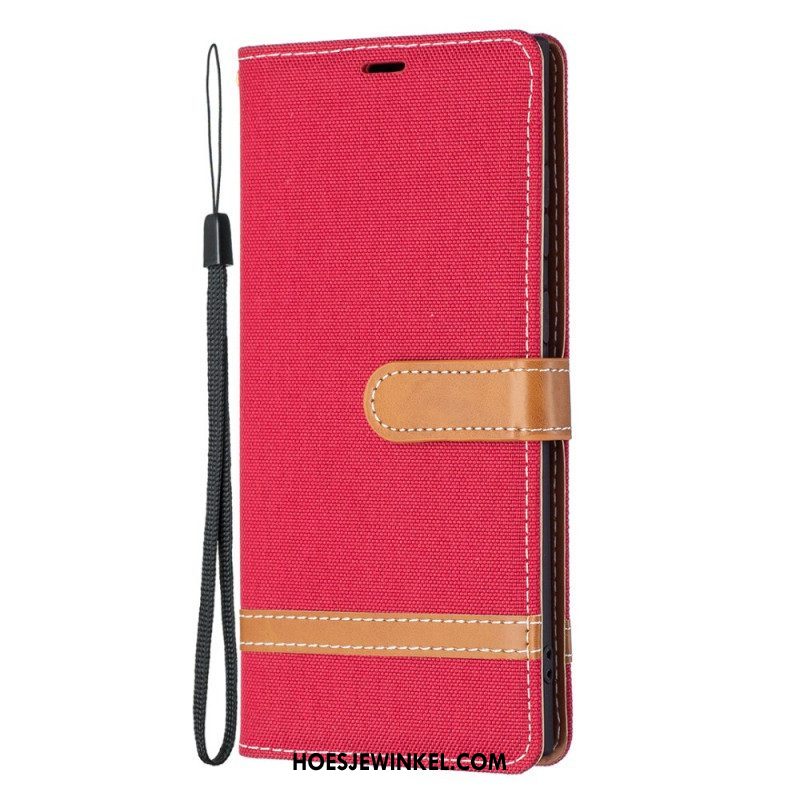 Flip Case voor Samsung Galaxy S22 Ultra 5G Met Ketting Band Van Stof En Leereffect