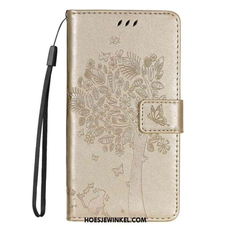 Flip Case voor Samsung Galaxy S23 5G Krabpaal Met Koord