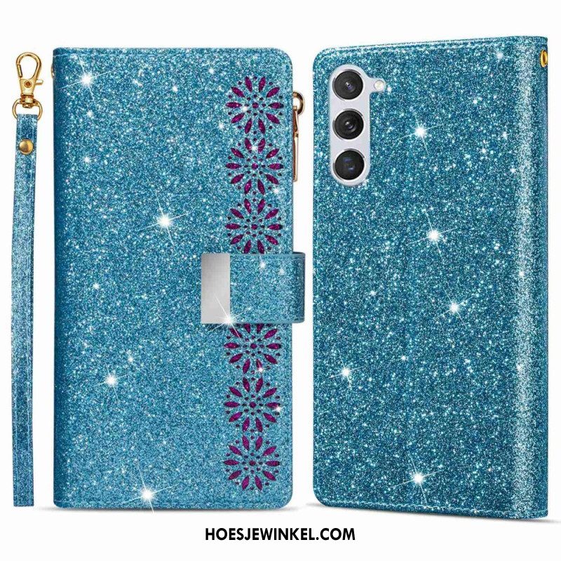 Flip Case voor Samsung Galaxy S23 5G Portemonnee Leren Portemonnee Met Pailletten