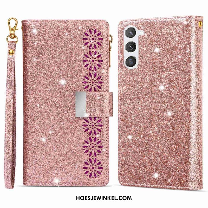 Flip Case voor Samsung Galaxy S23 5G Portemonnee Leren Portemonnee Met Pailletten