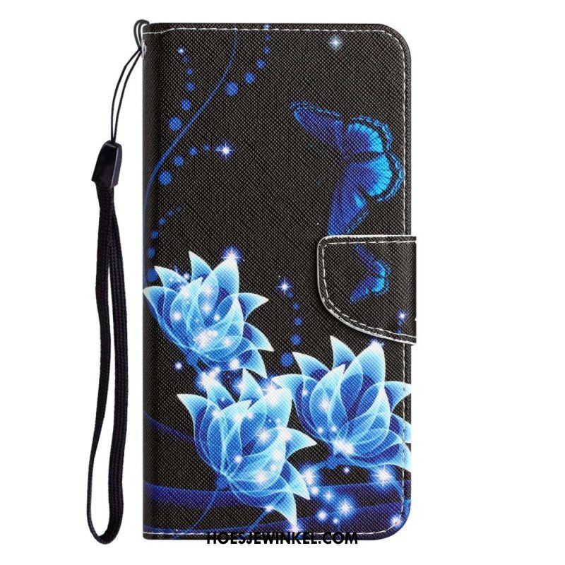 Flip Case voor Samsung Galaxy S23 Plus 5G Met Ketting Vlinders Op Een Riem