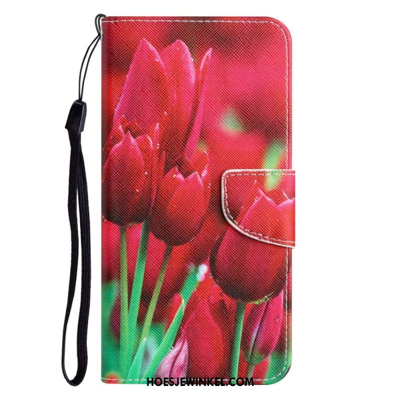 Flip Case voor Samsung Galaxy S23 Ultra 5G Met Ketting Alleen Bandbloemen