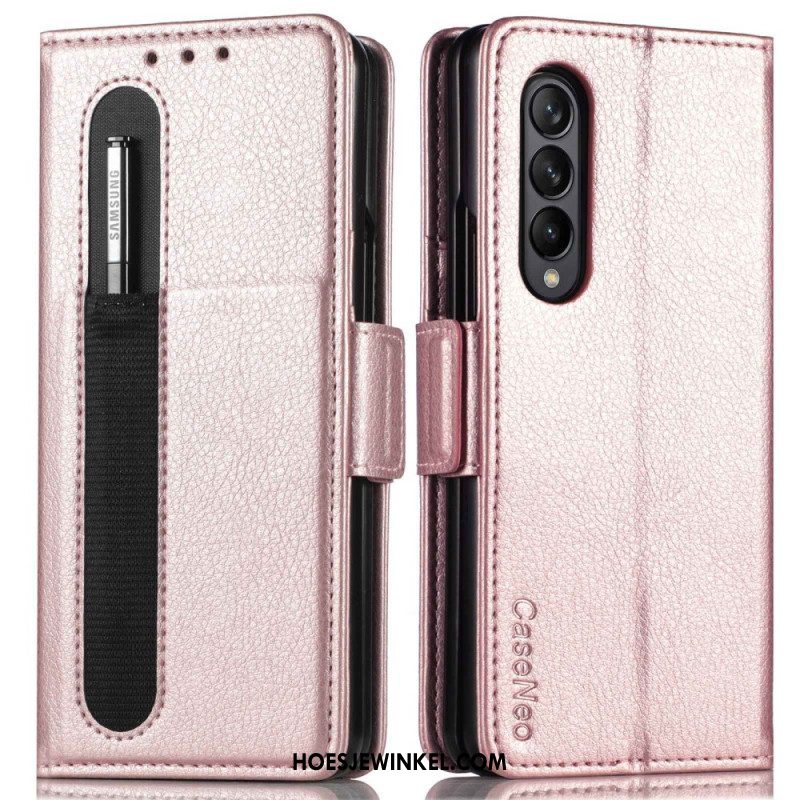 Flip Case voor Samsung Galaxy Z Fold 4 Caseneo Litchi-penhouder Van Imitatieleer