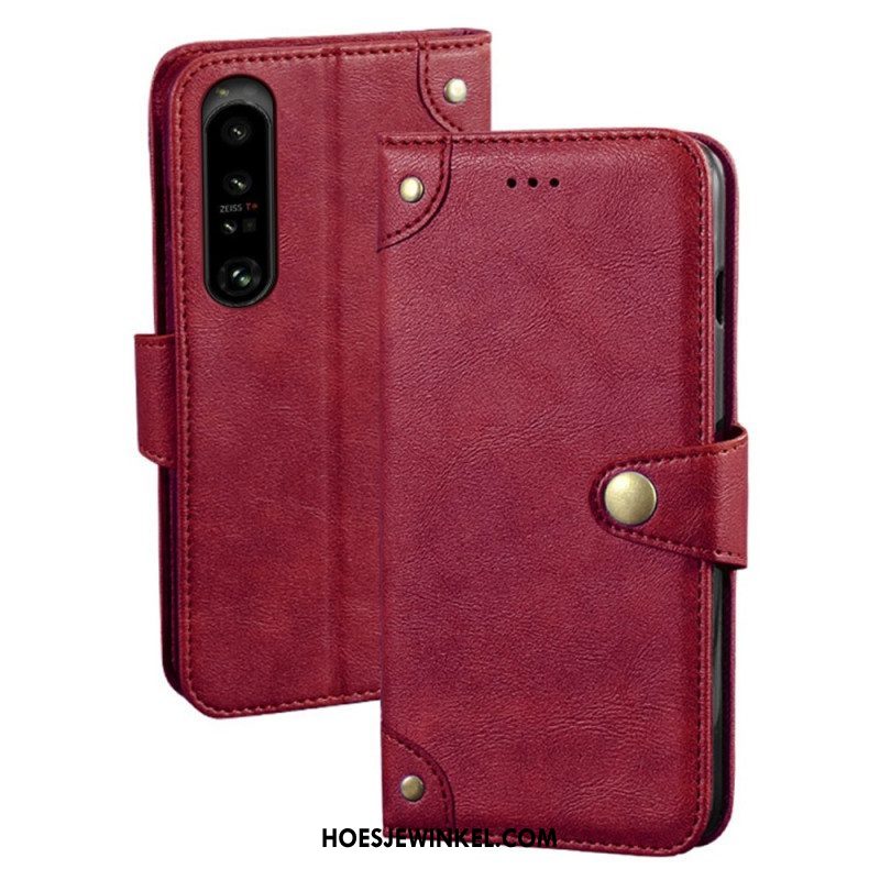 Flip Case voor Sony Xperia 1 IV Leerstijl Met Klinknagels Idewei