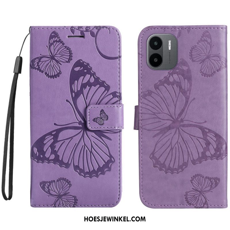 Flip Case voor Xiaomi Redmi A1 Met Ketting Gigantische Riemvlinders