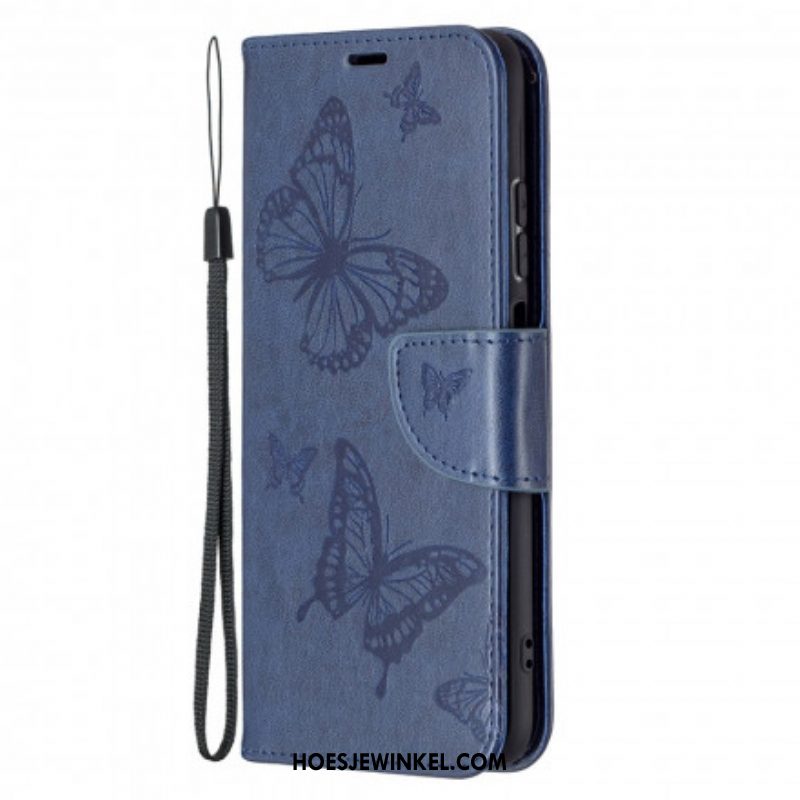 Flip Case voor Xiaomi Redmi Note 10 / 10S Met Ketting Vlinders Bedrukte Strappy