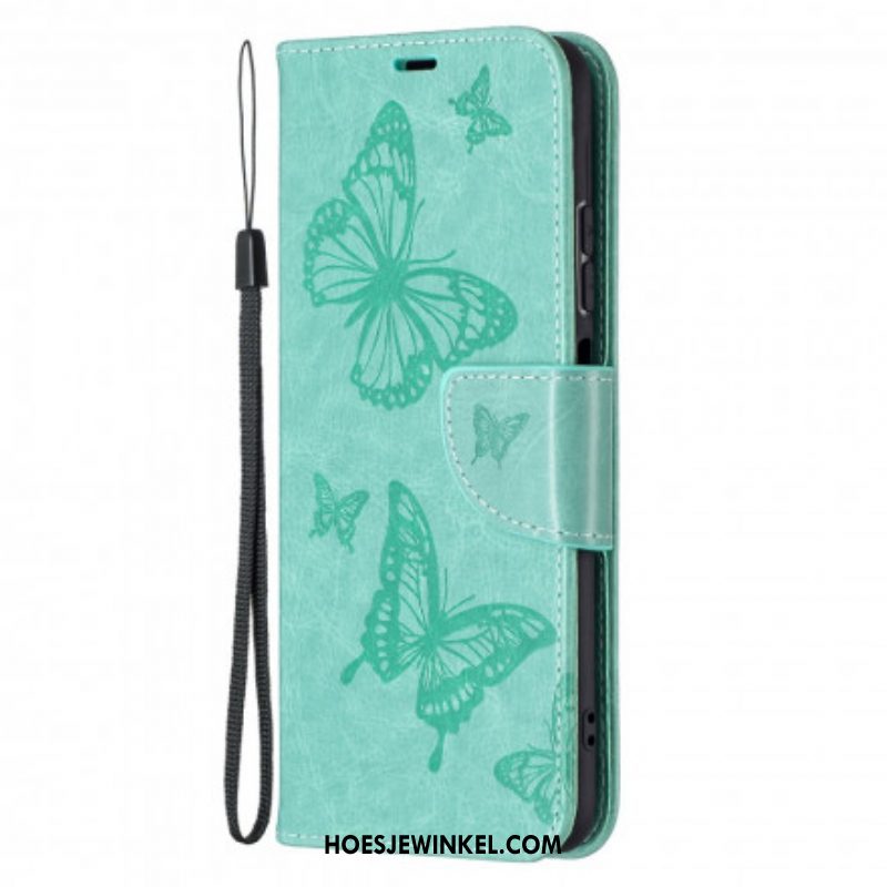 Flip Case voor Xiaomi Redmi Note 10 / 10S Met Ketting Vlinders Bedrukte Strappy