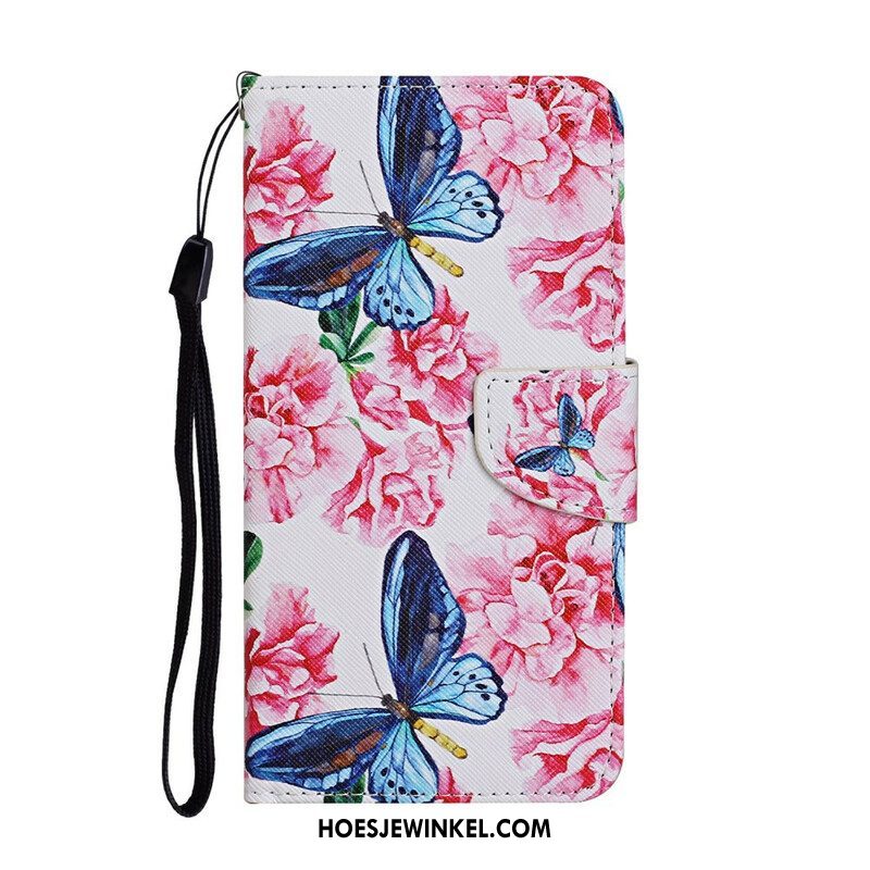 Flip Case voor iPhone 13 Pro Meesterlijke Vlinders Met Lanyard