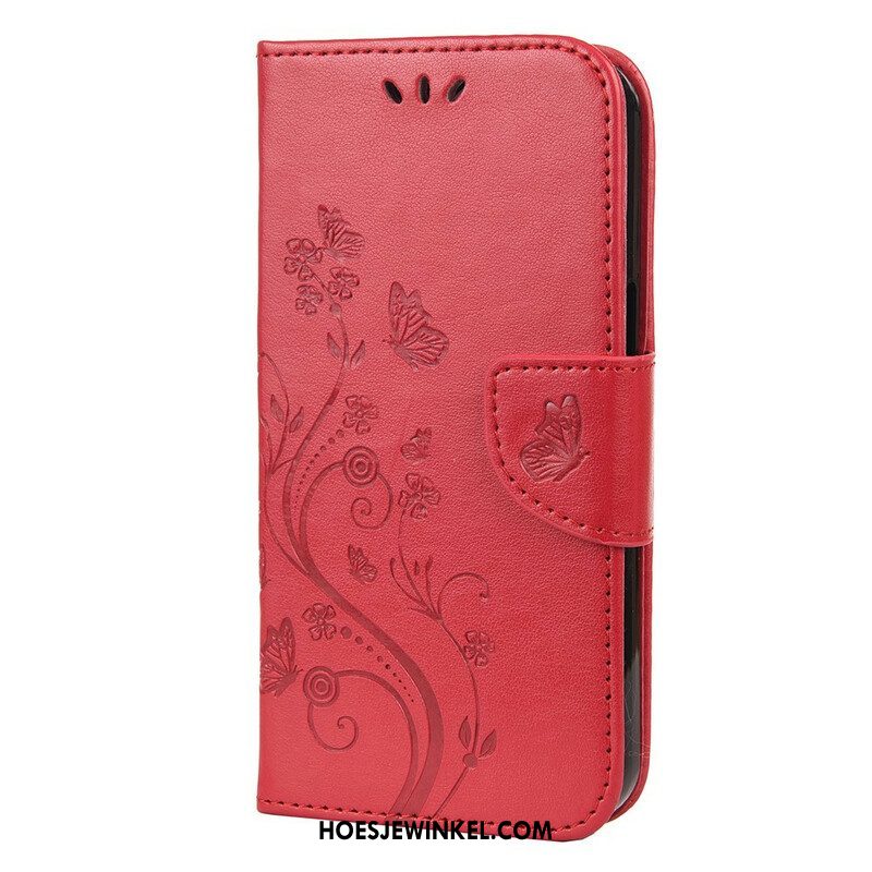 Flip Case voor iPhone 13 Pro Met Ketting Strakke Bloemen