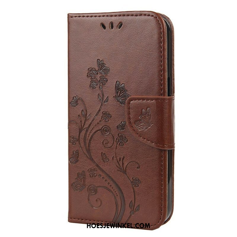 Flip Case voor iPhone 13 Pro Met Ketting Strakke Bloemen