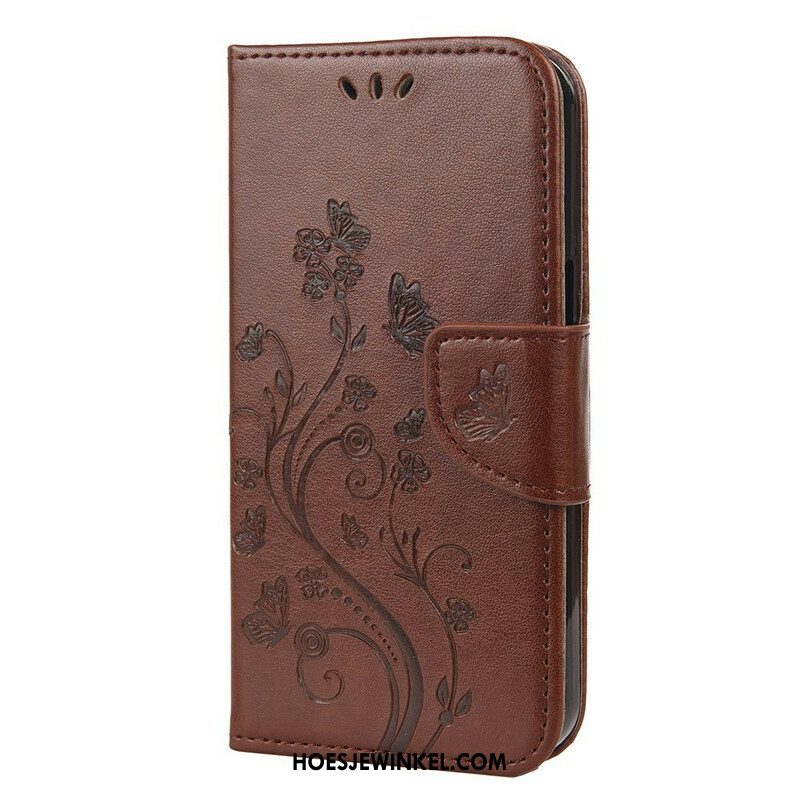 Flip Case voor iPhone 13 Pro Met Ketting Strakke Bloemen