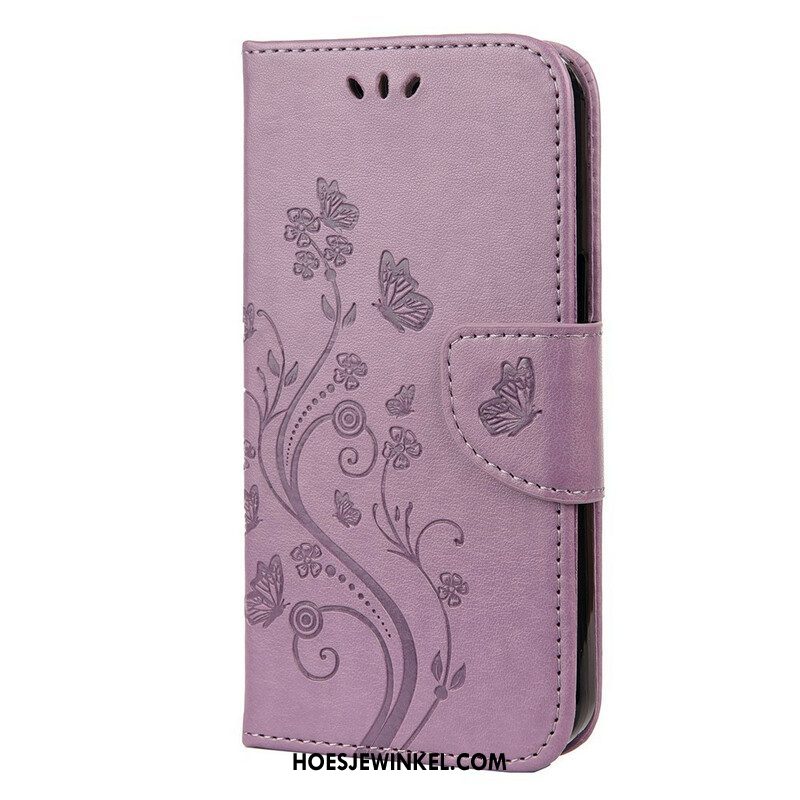 Flip Case voor iPhone 13 Pro Met Ketting Strakke Bloemen