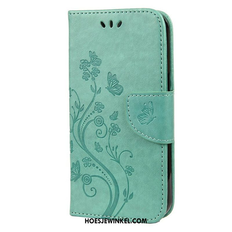 Flip Case voor iPhone 13 Pro Met Ketting Strakke Bloemen