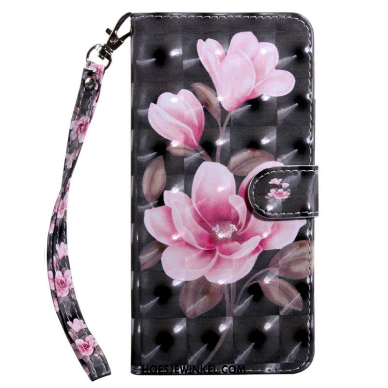 Flip Case voor iPhone 15 Pro Met Ketting Bandje Bloemen