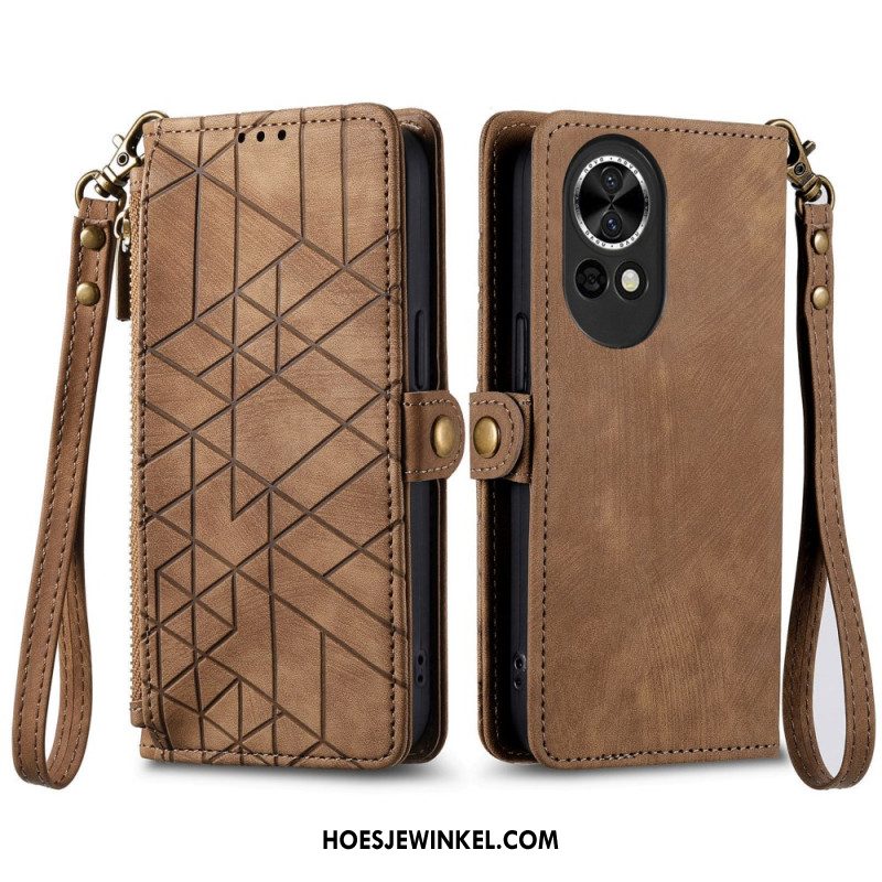 Folio-hoesje Huawei Nova 13 Telefoonhoesje Portemonnee Met Rits En Geometrisch Patroon