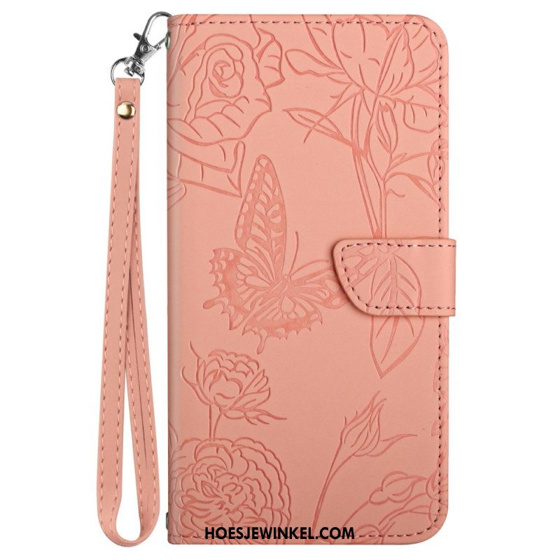 Folio-hoesje Samsung Galaxy A17 4g / 5g Telefoonhoesje Bandje Met Vlinderprint