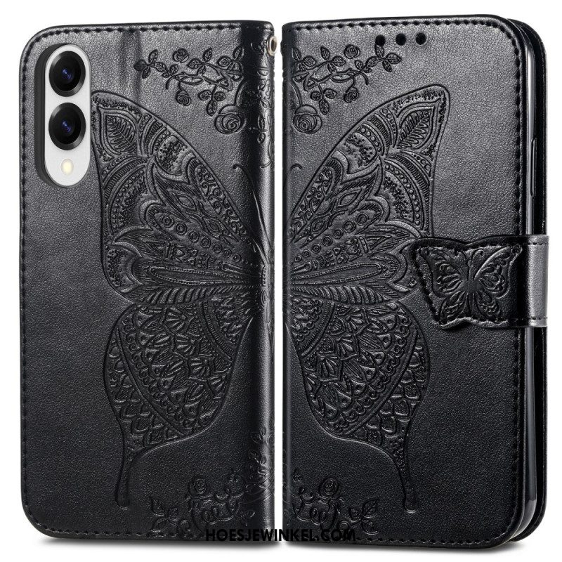 Folio-hoesje Samsung Galaxy S25 5g Edge Telefoonhoesje Barok Vlinder Met Polsbandje