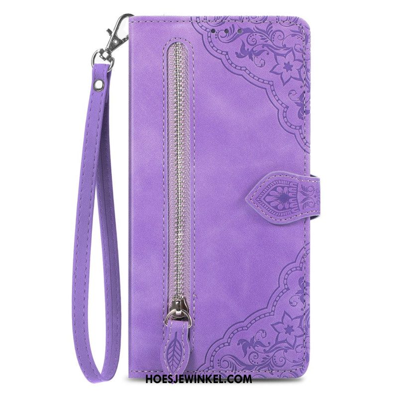 Folio-hoesje Samsung Galaxy S25 5g Edge Telefoonhoesje Portemonnee Met Rits En Bloemenpatroon