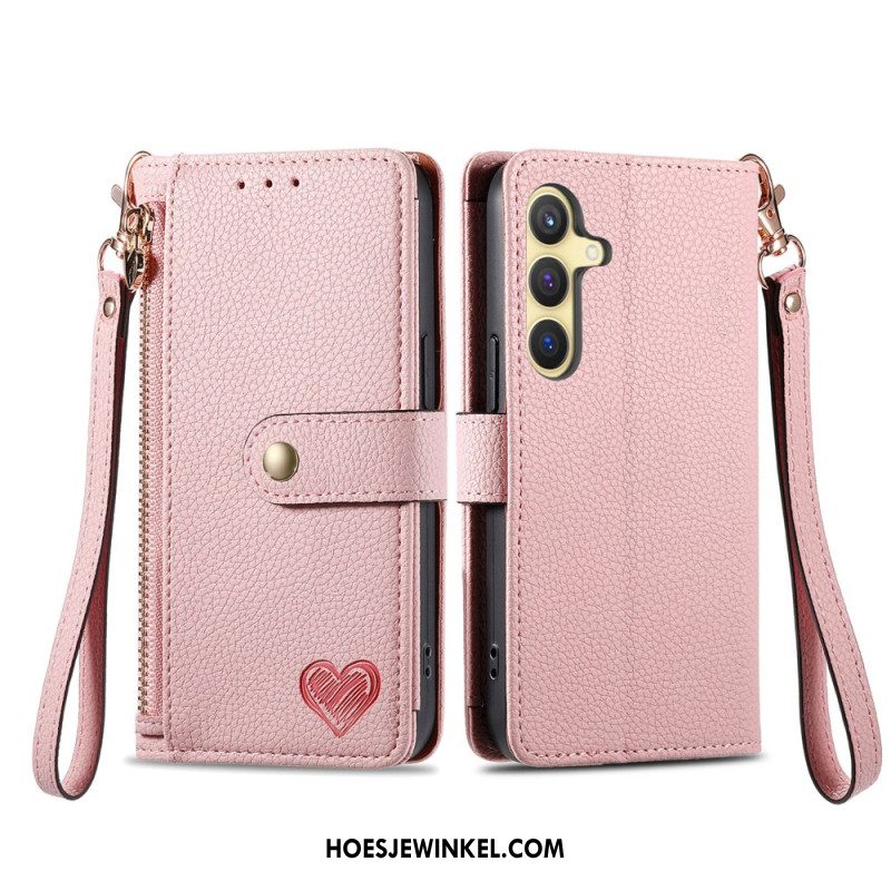 Folio-hoesje Samsung Galaxy S25 5g Telefoonhoesje Hartvormig Ontwerp Rfid-blokkering