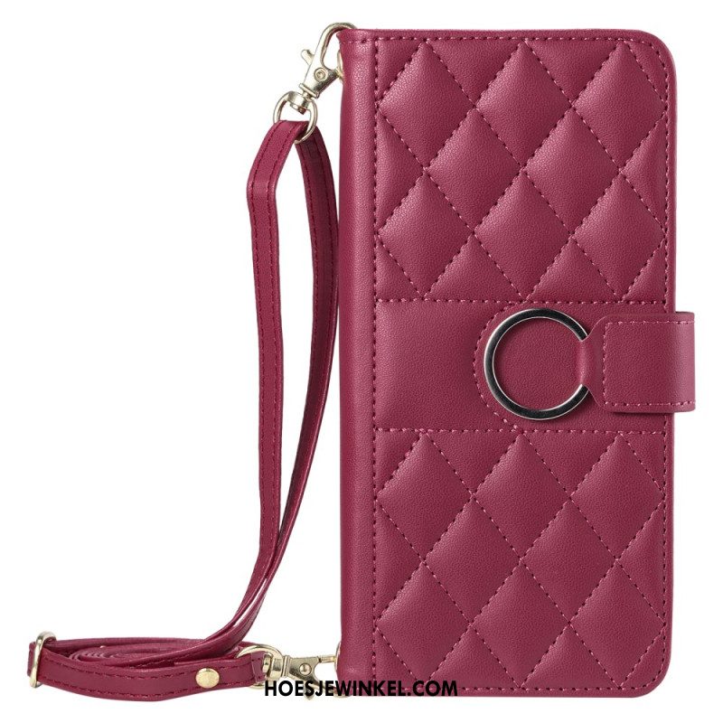 Folio-hoesje Samsung Galaxy S25 5g Telefoonhoesje Ronde Ring En Bandjes