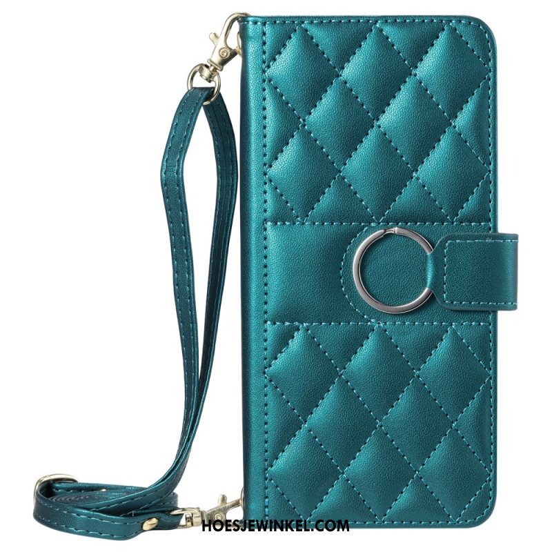 Folio-hoesje Samsung Galaxy S25 5g Telefoonhoesje Ronde Ring En Bandjes