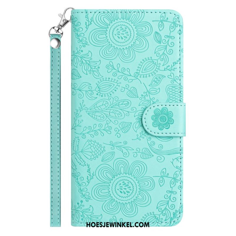 Folio-hoesje Samsung Galaxy S25 Fe Telefoonhoesje Bloemenprint Met Bandje