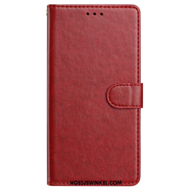 Folio-hoesje Samsung Galaxy S25 Plus 5g Telefoonhoesje Effen Kunstleer Met Bandje