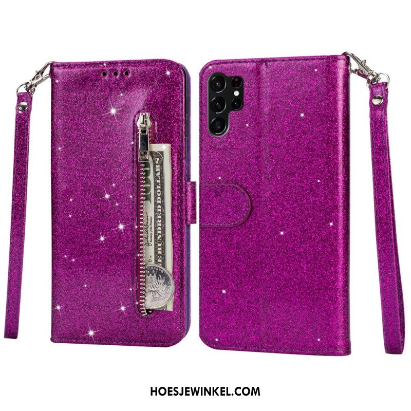 Folio-hoesje Samsung Galaxy S25 Ultra 5g Telefoonhoesje Glittertasje Met Bandje