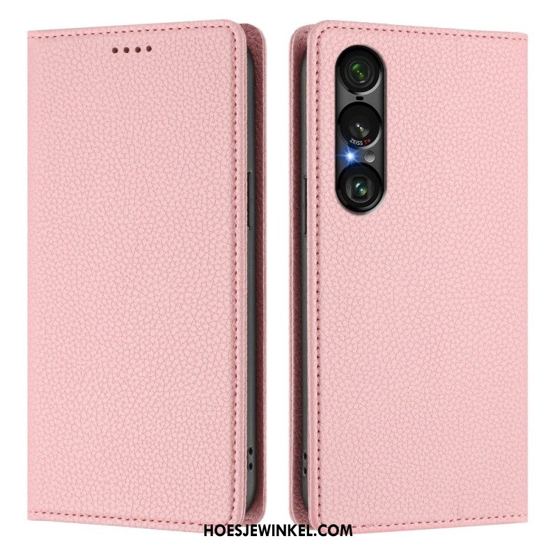 Folio-hoesje Sony Xperia 1 Vii Telefoonhoesje Rfid-bescherming Lychee Leertextuur