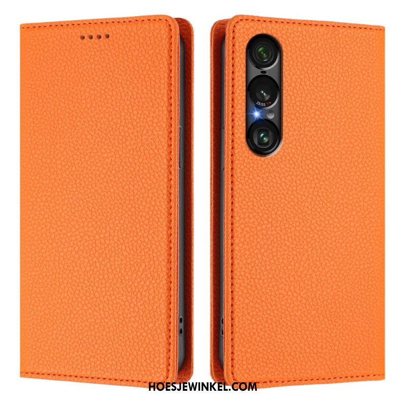 Folio-hoesje Sony Xperia 1 Vii Telefoonhoesje Rfid-bescherming Lychee Leertextuur