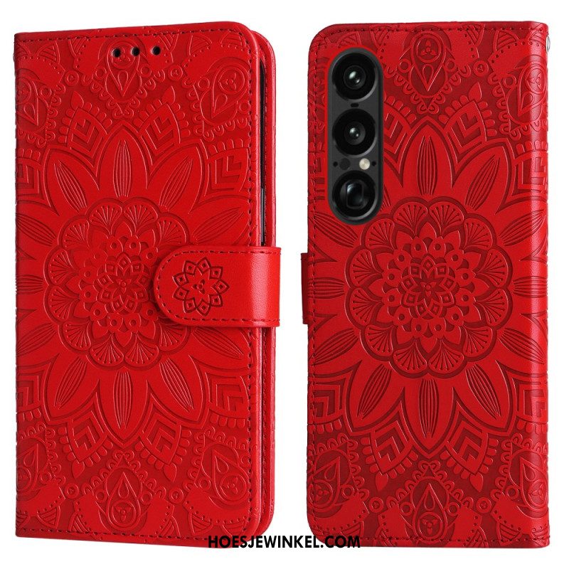 Folio-hoesje Sony Xperia 1 Vii Telefoonhoesje Zonnebloempatroon