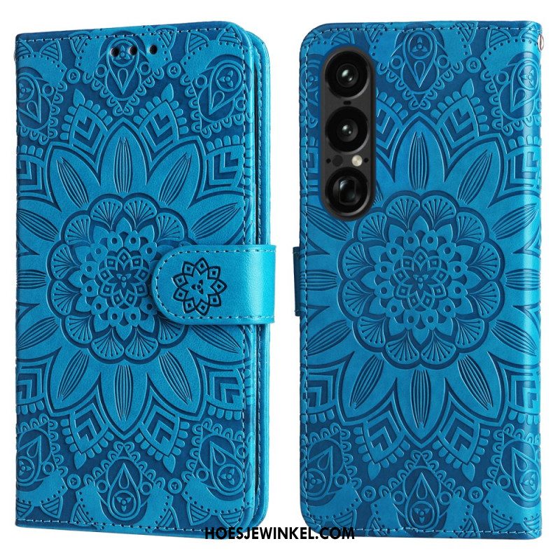 Folio-hoesje Sony Xperia 1 Vii Telefoonhoesje Zonnebloempatroon