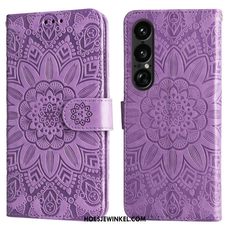 Folio-hoesje Sony Xperia 1 Vii Telefoonhoesje Zonnebloempatroon