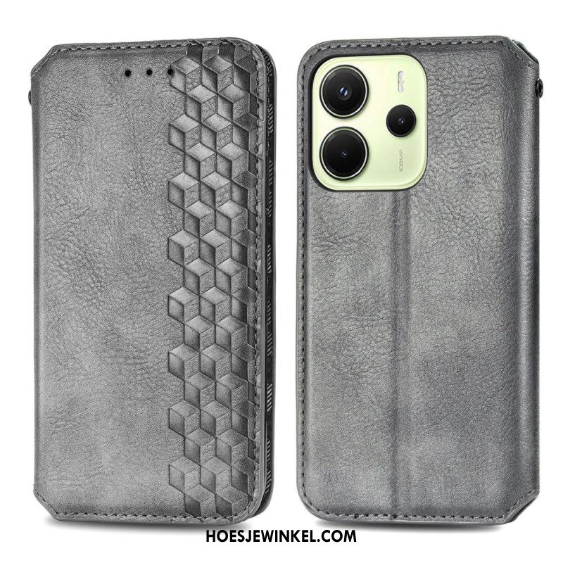 Folio-hoesje Voor Xiaomi Redmi Note 14 4g Vintage Lederlook Met Diamantpatroon