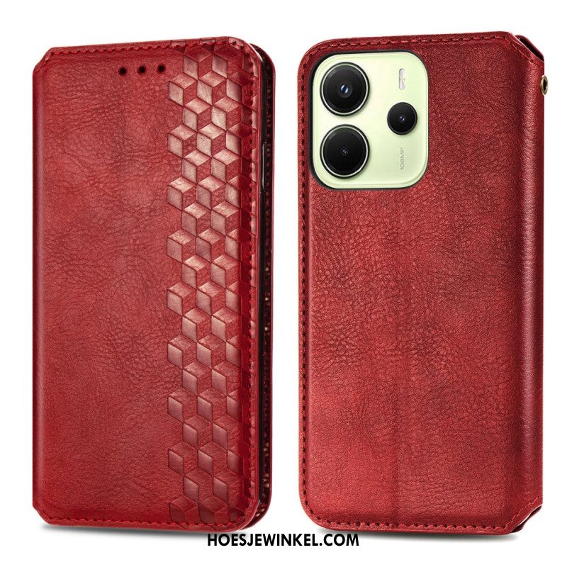 Folio-hoesje Voor Xiaomi Redmi Note 14 4g Vintage Lederlook Met Diamantpatroon