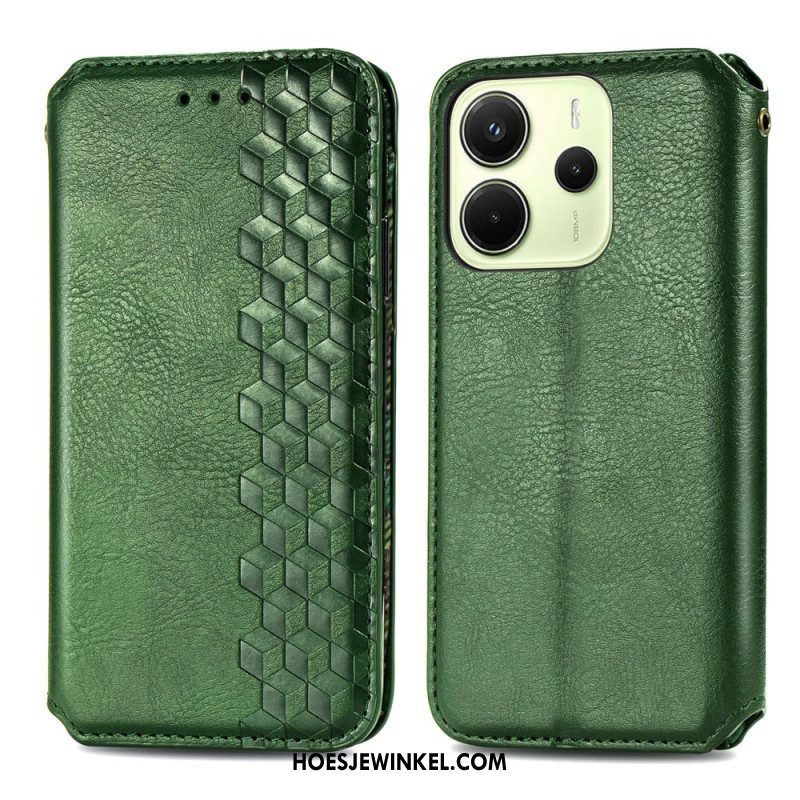 Folio-hoesje Voor Xiaomi Redmi Note 14 4g Vintage Lederlook Met Diamantpatroon