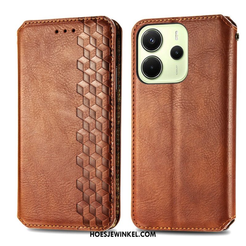 Folio-hoesje Voor Xiaomi Redmi Note 14 4g Vintage Lederlook Met Diamantpatroon